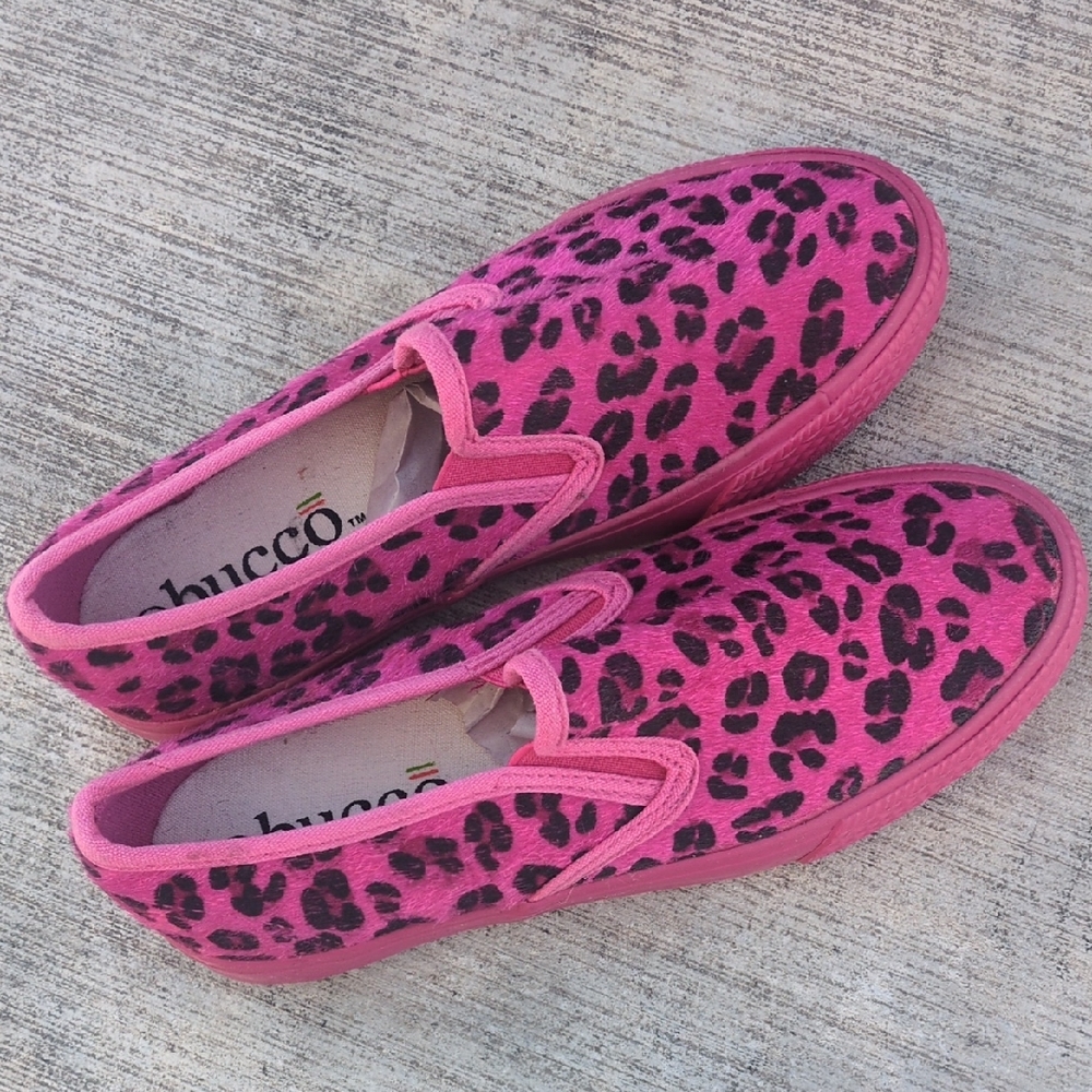 Bucco Faux Fur Hot Pink Leopard Print Slip On Flats Shoes Size 6